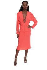 Orange V Neck Midi Dress 1