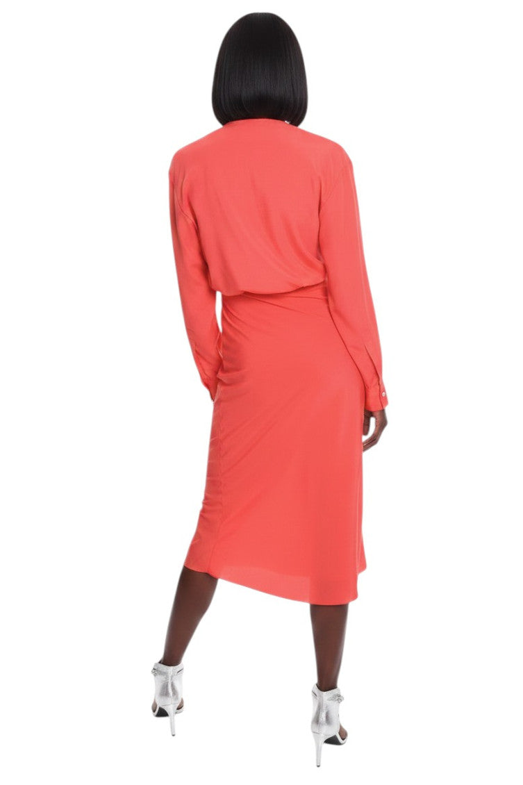 Orange V Neck Midi Dress 2