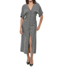 Grey Houndstooth V Neck Midi Dress 1