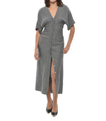 Grey Houndstooth V Neck Midi Dress 1