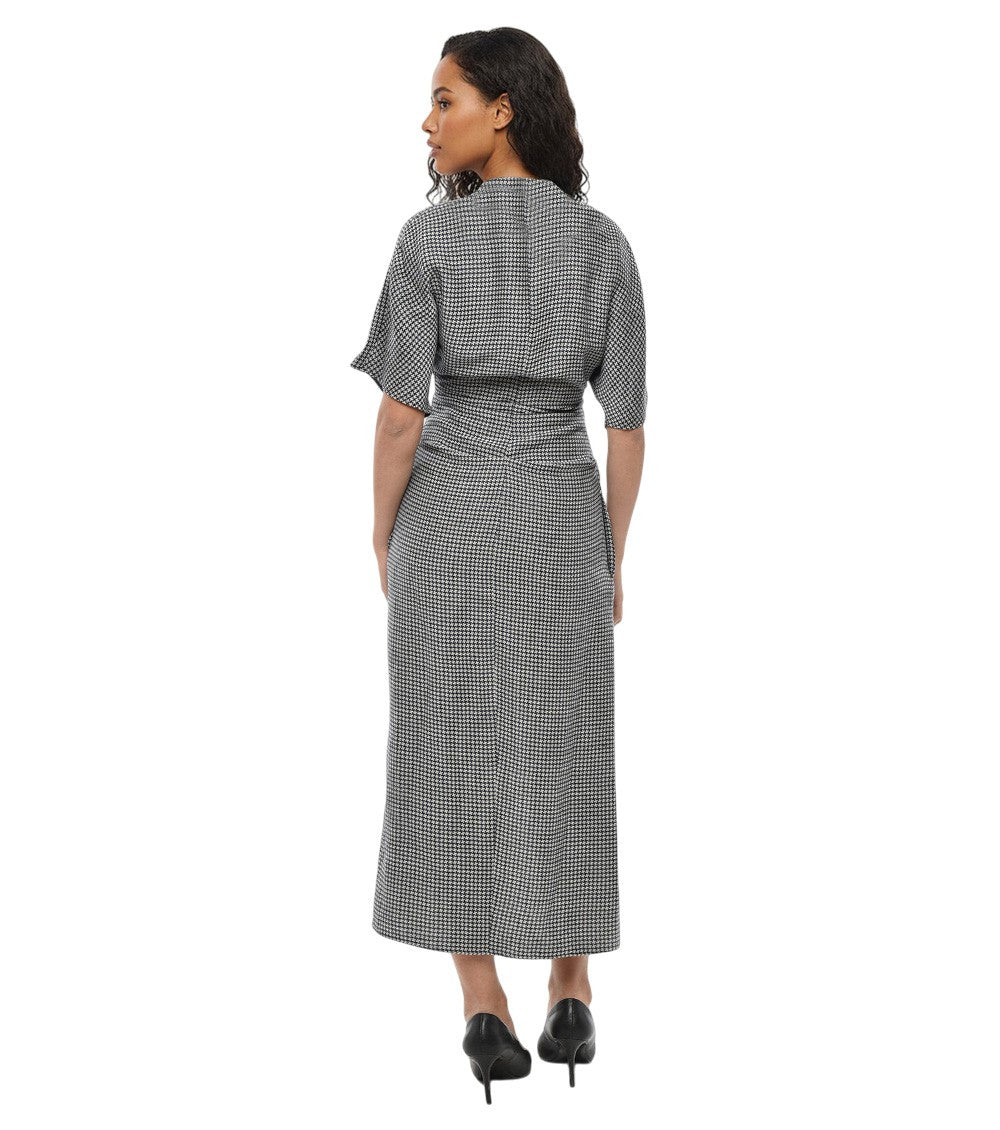 Grey Houndstooth V Neck Midi Dress 2