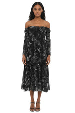 Black Floral Off Shoulder Midi Dress 1
