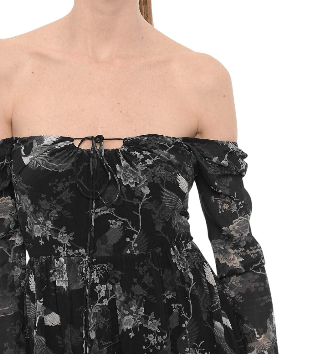 Black Floral Off Shoulder Midi Dress 3