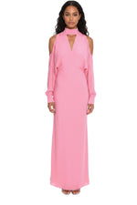 Pink Solid Mock Collar Maxi Dress 1