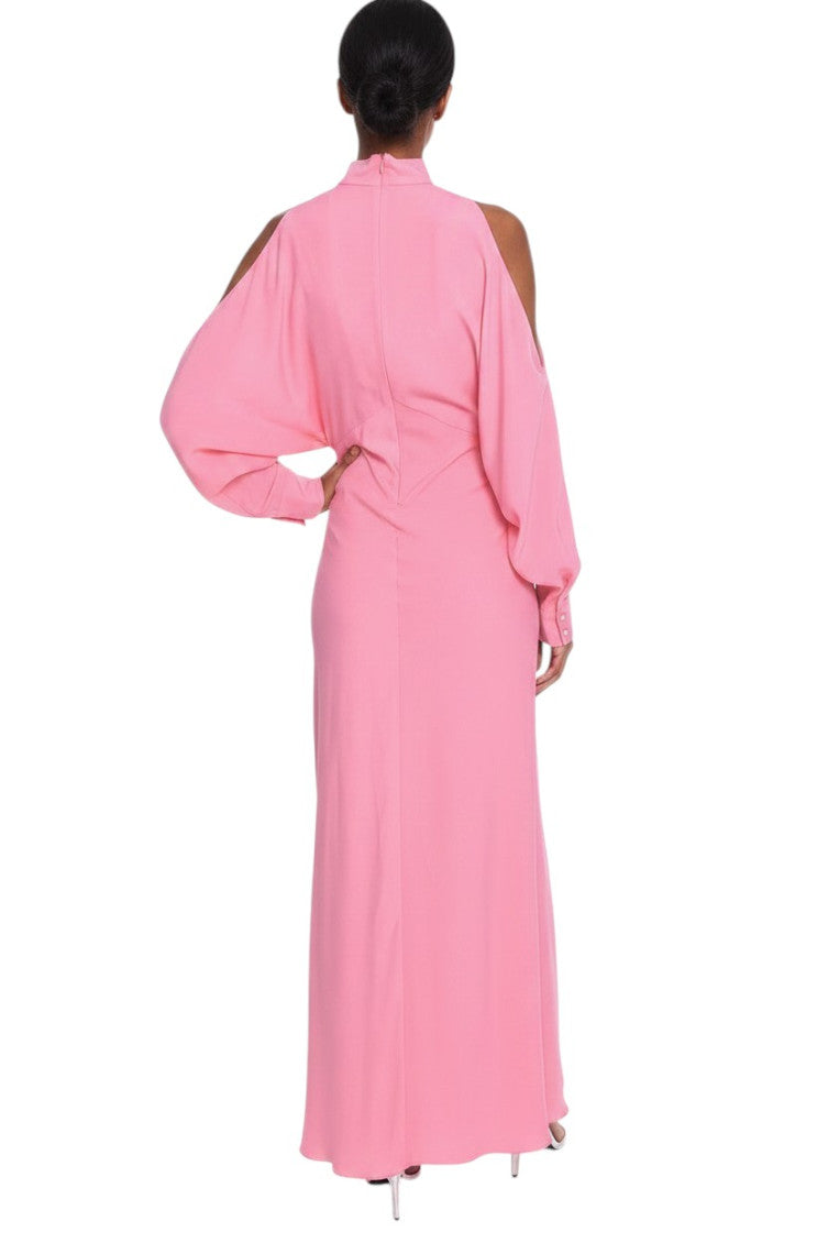 Pink Solid Mock Collar Maxi Dress 2