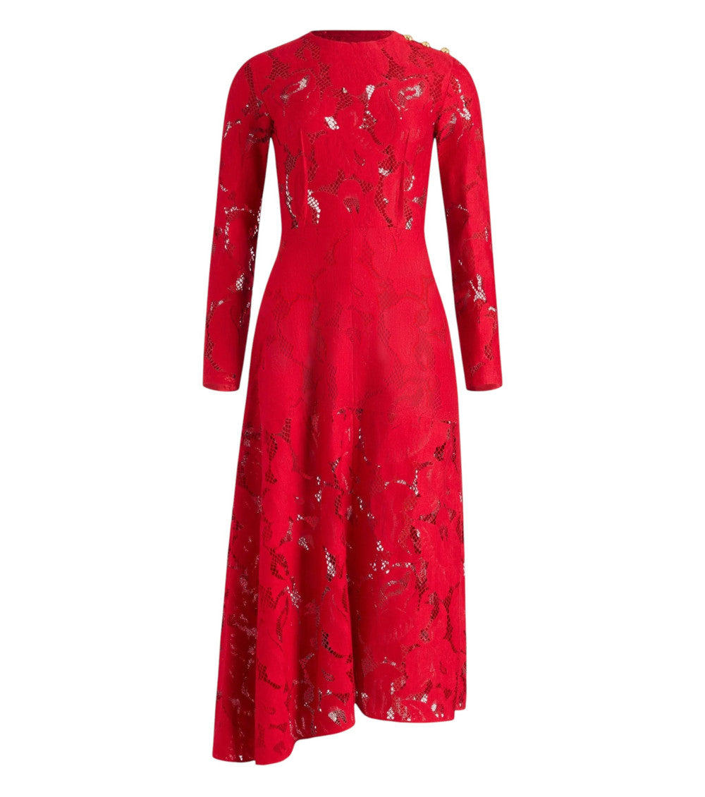 Red Floral Crew Neck Midi Dress 1
