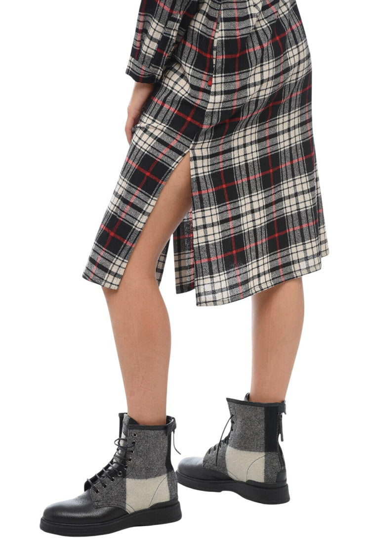 Multicolor Checks Shirt Collar Dress 3