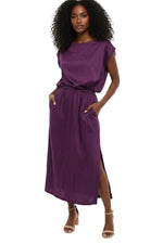 Purple Solid Boat Neck Maxi Dress 1
