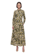 Green Floral Shirt Collar Maxi Dress 1