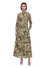 Green Floral Shirt Collar Maxi Dress 1