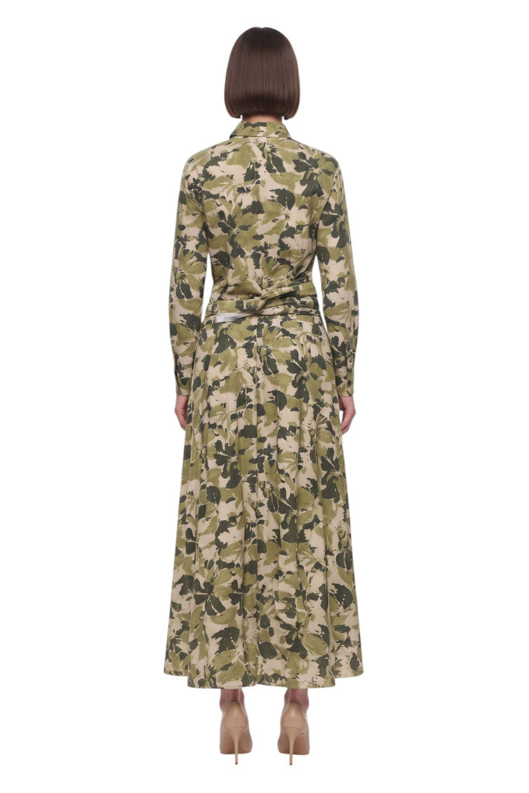 Green Floral Shirt Collar Maxi Dress 2
