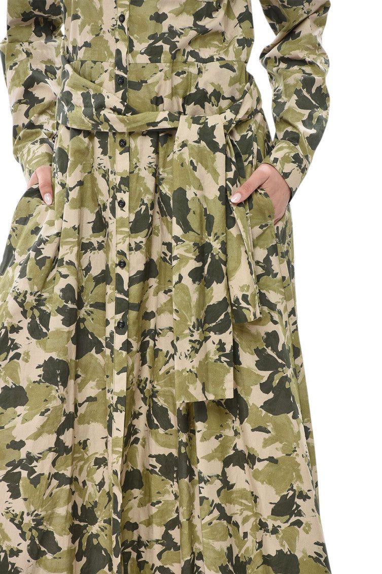 Green Floral Shirt Collar Maxi Dress 4