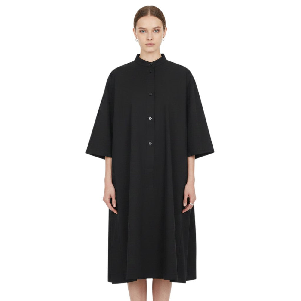 Black Mandarin Collar Midi Dress 1