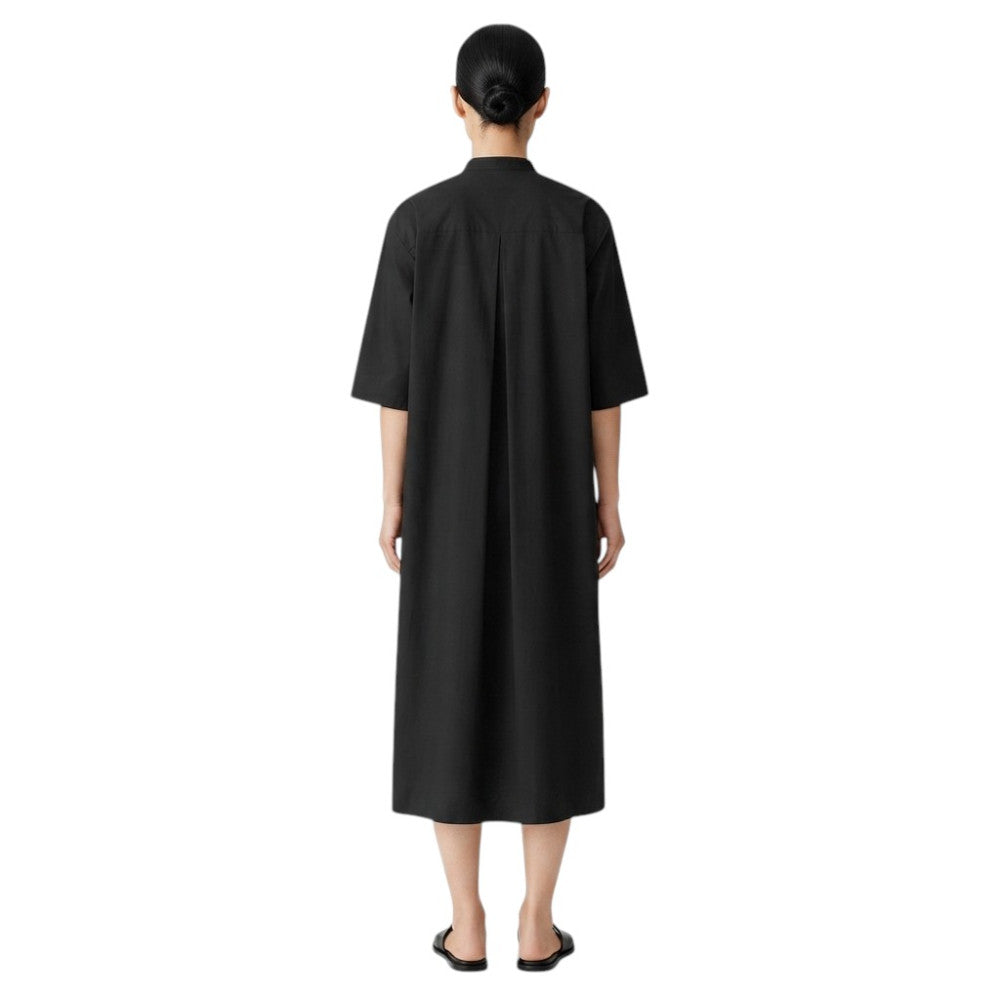 Black Mandarin Collar Midi Dress 2