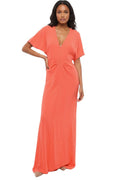 Orange Solid V Neck Maxi Dress 1