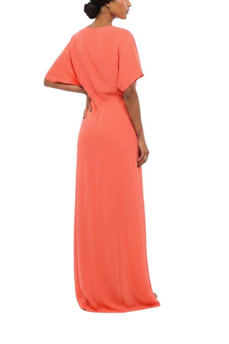 Orange Solid V Neck Maxi Dress 2