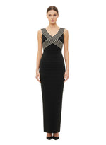 Black Solid V Neck Midi Dress 1
