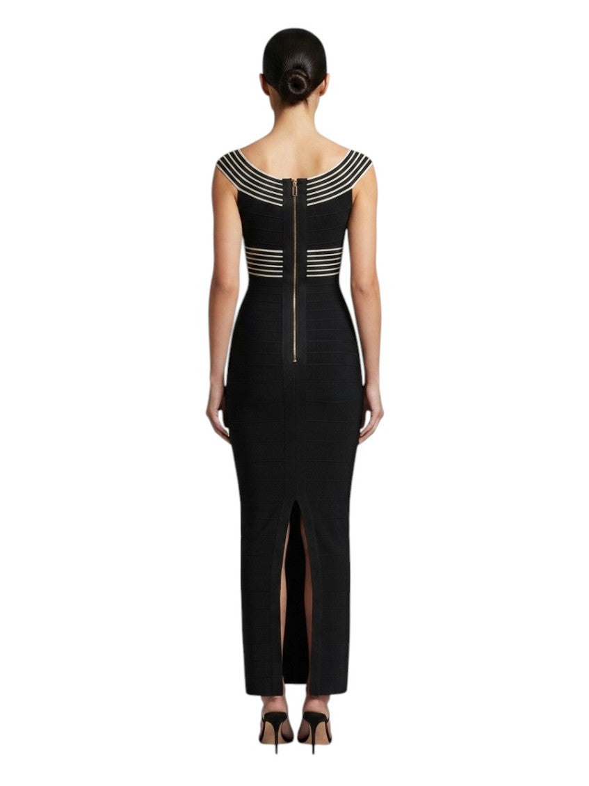 Black Solid V Neck Midi Dress 2