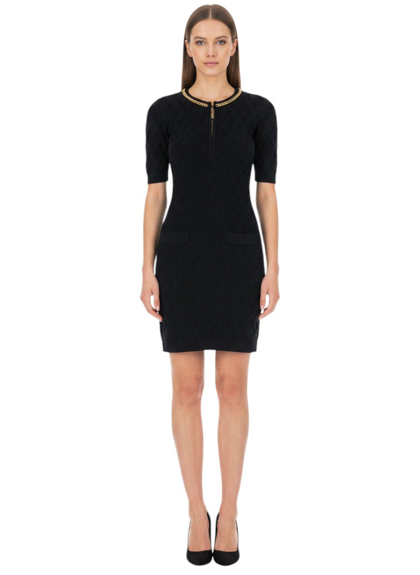 Black Textured Round Neck Dress 1