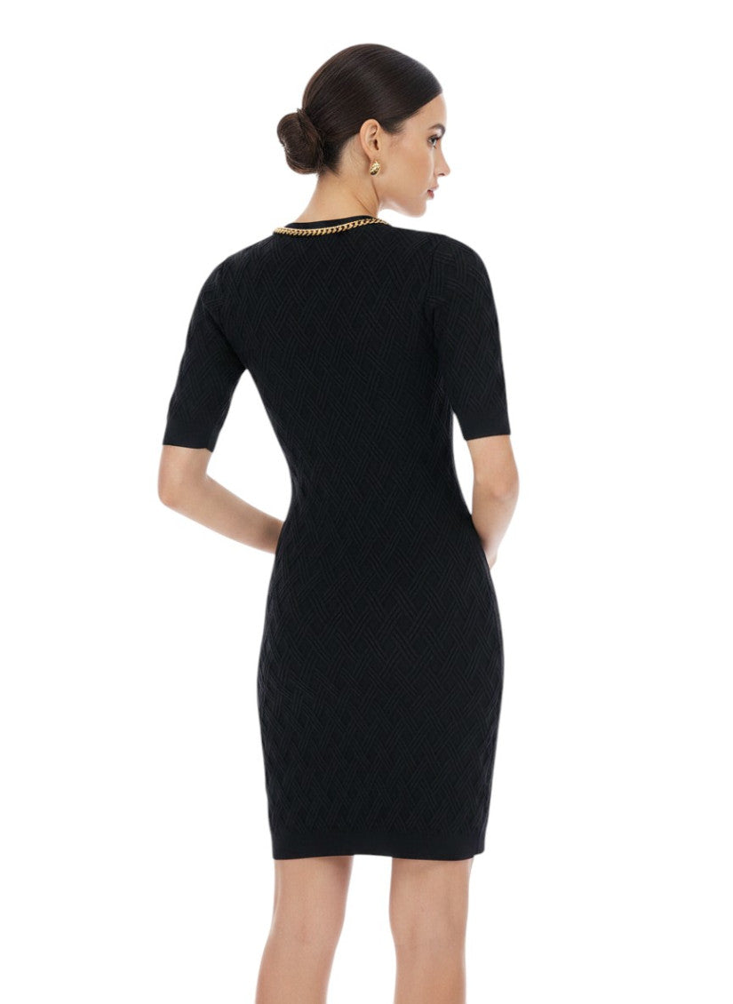 Black Textured Round Neck Dress 2