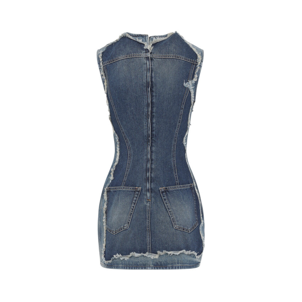 Light Blue Distressed Round Neck Mini Dress 2