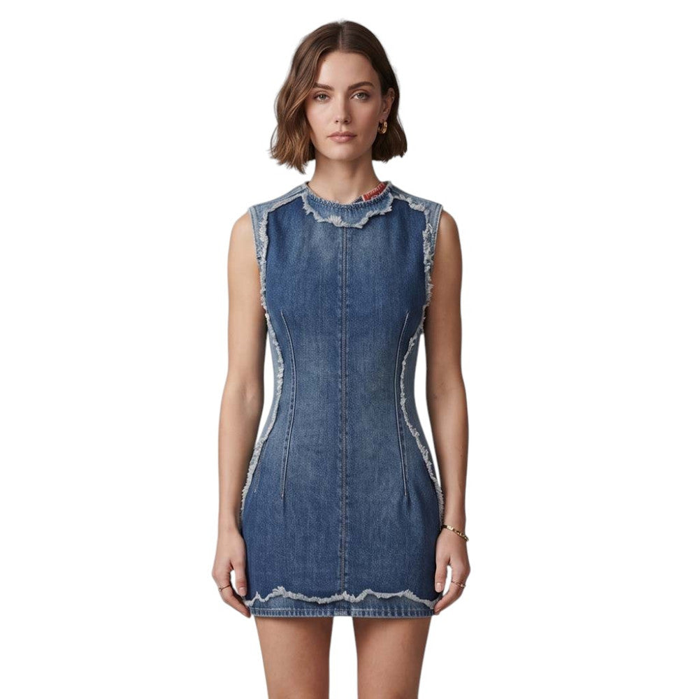 Light Blue Distressed Round Neck Mini Dress 3