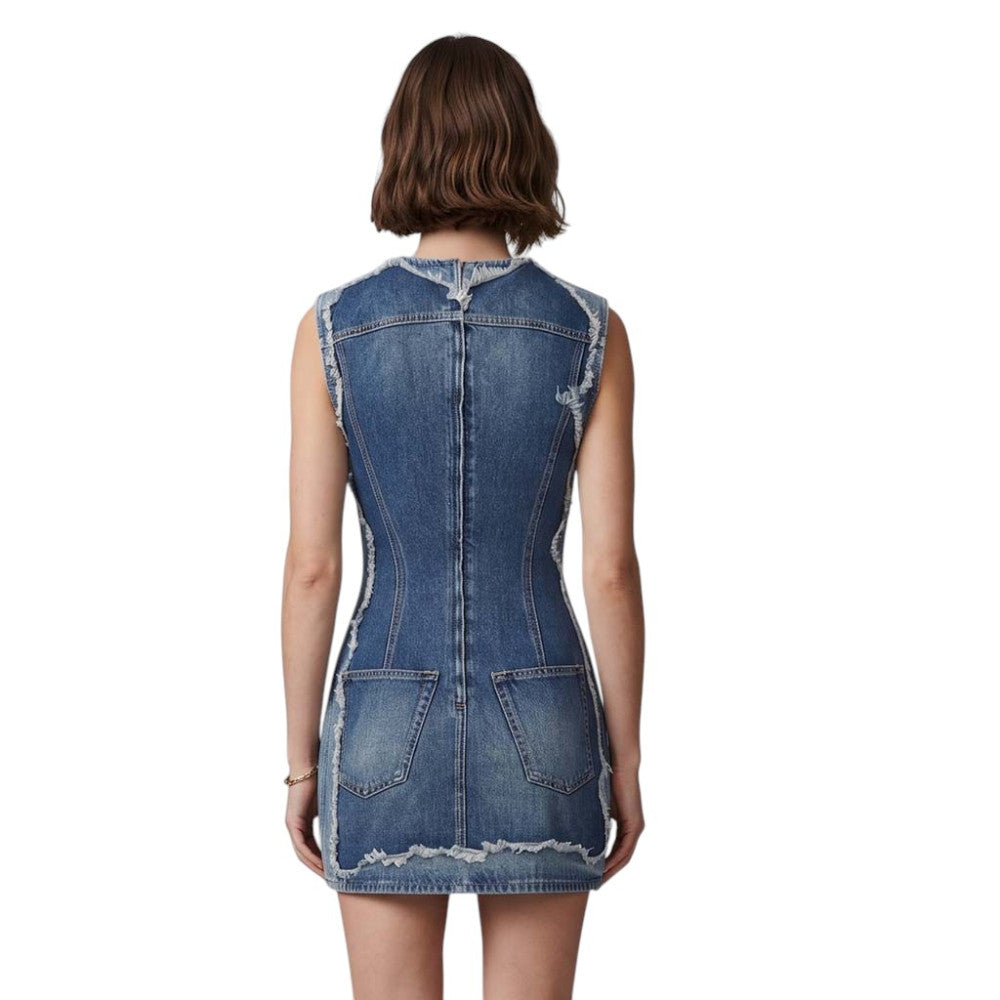 Light Blue Distressed Round Neck Mini Dress 4