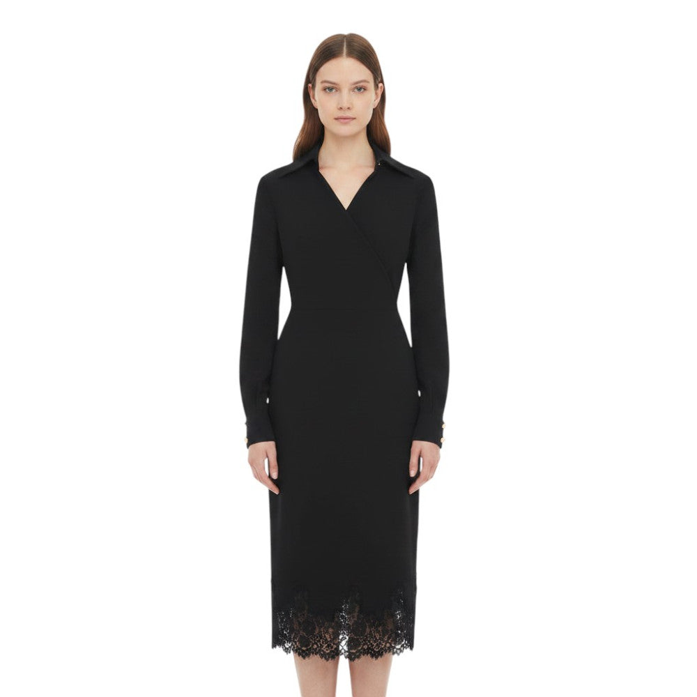 Black V Neck Midi Dress 1