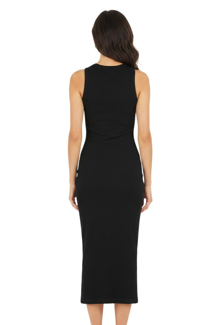 Black Textured Crew Neck Midi Dress 4