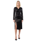 Black Solid V Neck Midi Dress 1