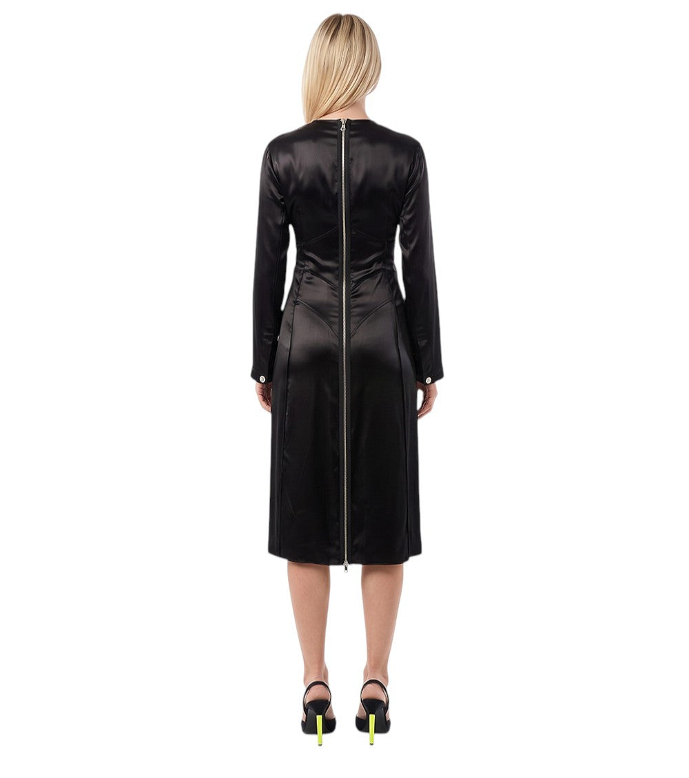 Black Solid V Neck Midi Dress 2