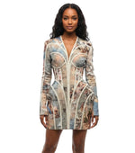 Multicolor Printed V Neck Mini Dress 1