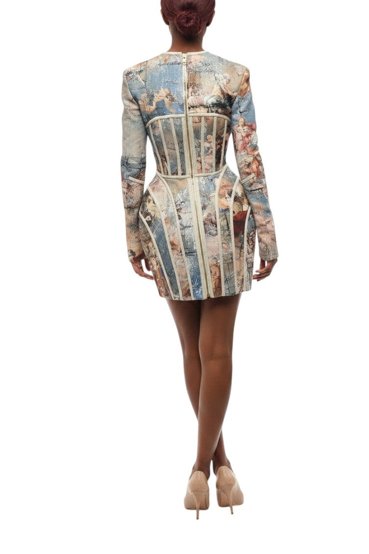 Multicolor Printed V Neck Mini Dress 2