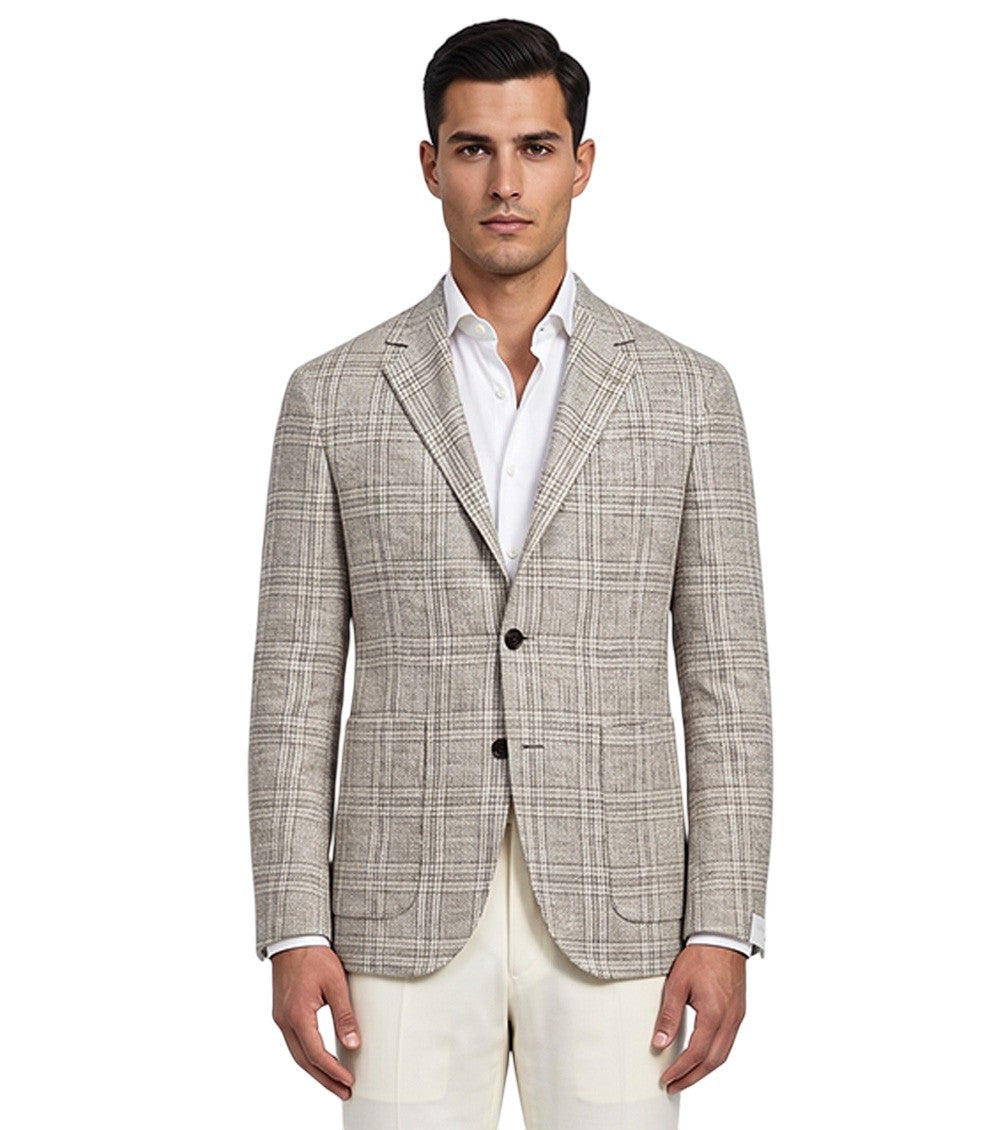 Beige Notched Lapel Blazer 1