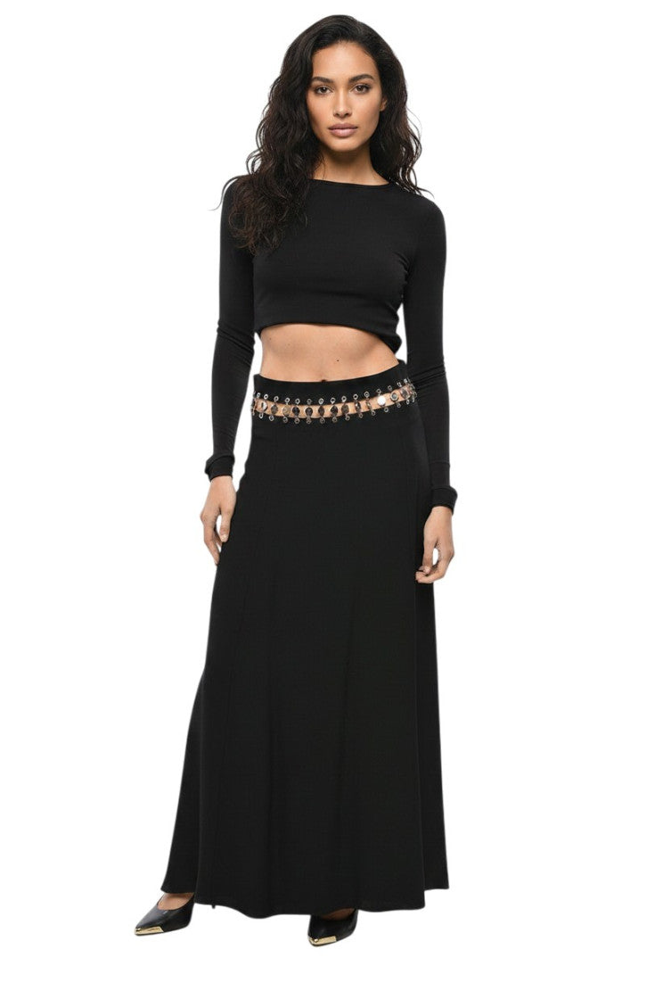 Black Solid Maxi Skirt 1