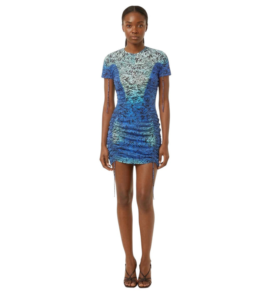 Blue Printed Crew Neck Mini Dress 1