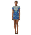 Blue Printed Crew Neck Mini Dress 1