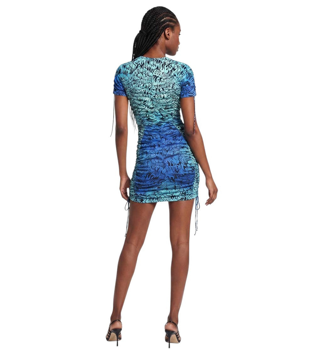 Blue Printed Crew Neck Mini Dress 2