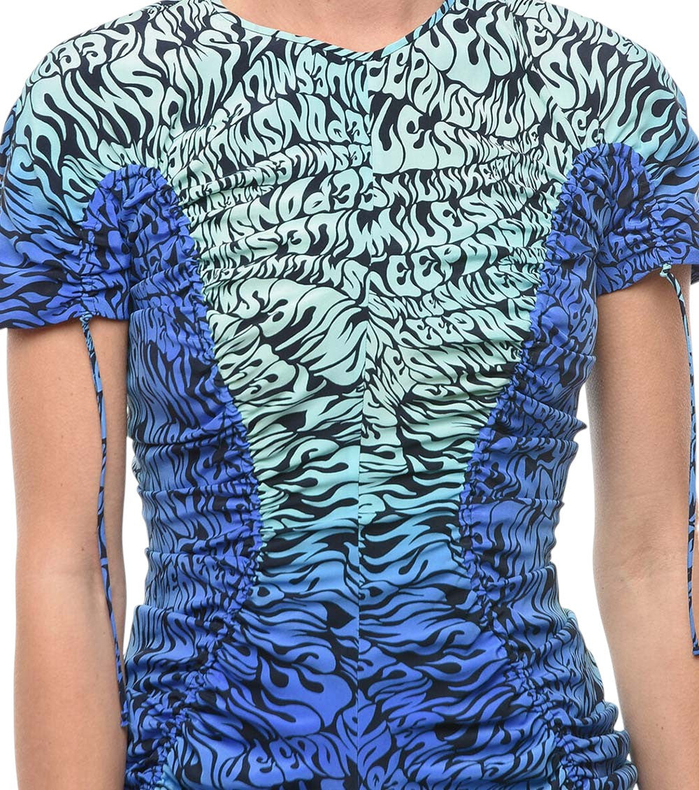 Blue Printed Crew Neck Mini Dress 3