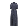 Navy Printed Mandarin Collar Midi Dress 1