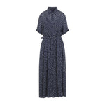 Navy Printed Mandarin Collar Midi Dress 1