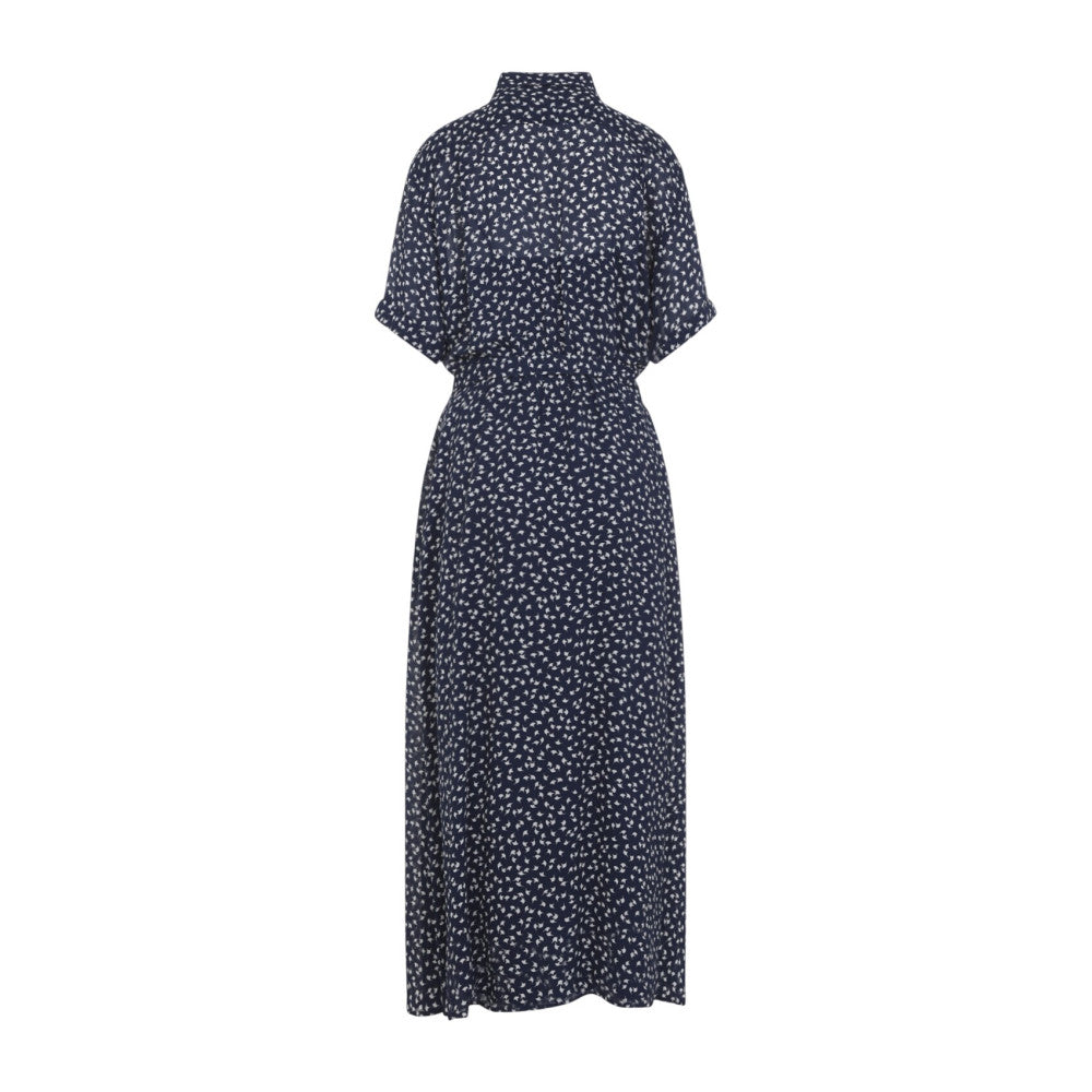 Navy Printed Mandarin Collar Midi Dress 2
