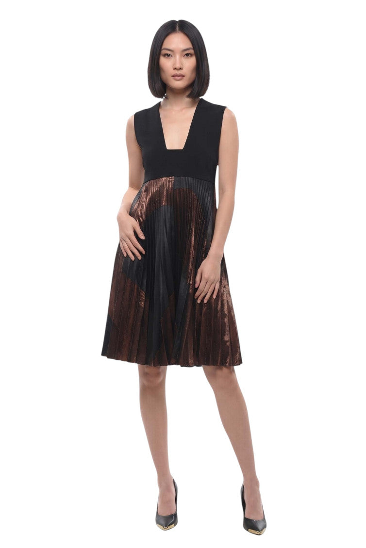 Black Pleated V Neck Dress 1