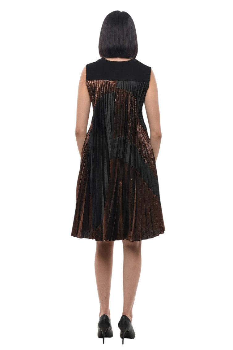 Black Pleated V Neck Dress 2