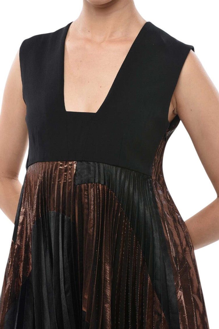 Black Pleated V Neck Dress 3
