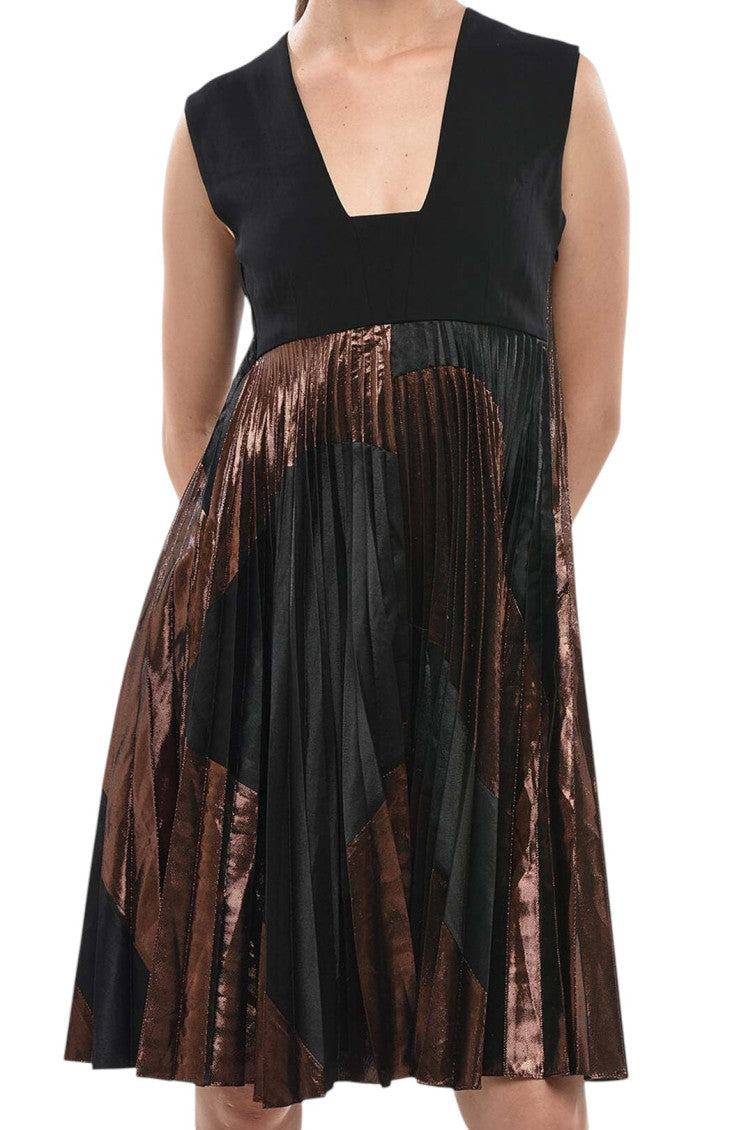 Black Pleated V Neck Dress 4