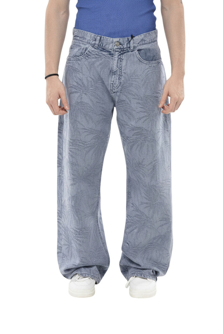 Blue Jacquard Straight Jeans 1
