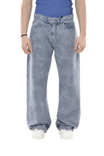 Blue Jacquard Straight Jeans 1