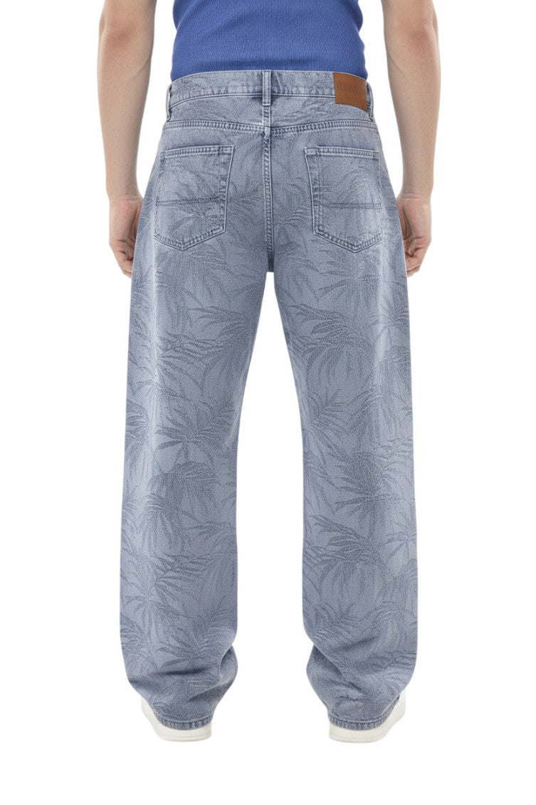 Blue Jacquard Straight Jeans 2