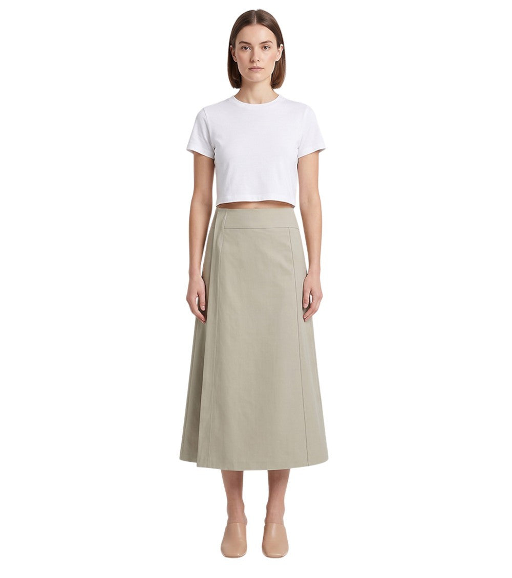 Beige Solid Midi Skirt 1